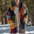 Men's Vintage Color Geometric Block Contrast Knit Hooded Sweater elevenforest