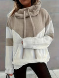 Women's Casual Hooded Long Sleeve Contrast Color Sweater 