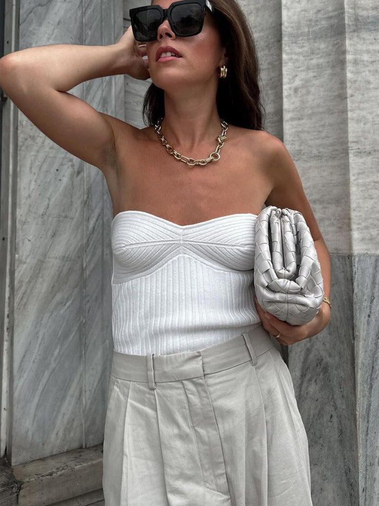 Tossy Knit Ribbed Backless Tank Top ’s Slim Summer Cropped Top High Street Knitwear Pullover Female Vest