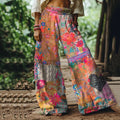 Vintage Bohemia Floral Pattern Women's Linen Blend Casual Pants elevenforest
