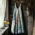 Vintage Floral Painting Art Linen Comfy Tank Dress elevenforest
