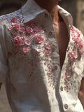 Bohemian Style Pink Plant And Flower Diamond White Men's Vintage Lapel Short-sleeved Shirt elevenforest