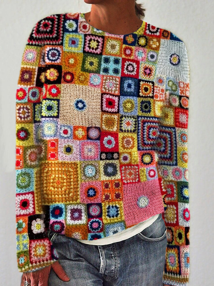 Colorful Geometric Crochet Art Cozy Sweater elevenforest