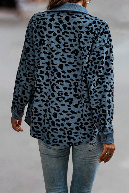 Sweet Leopard Pocket Turndown Collar Tops
