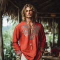 Men's Retro Bohemian Linen Printed Casual Long Sleeve Tops elevenforest