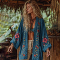 Classic Bohemian Floral Art Embroidery Print Cotton And Linen Blend Kimono Cardigan elevenforest