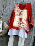 Comstylish Vintage Floral Art Pattern Linen Blend Flowy Tunic