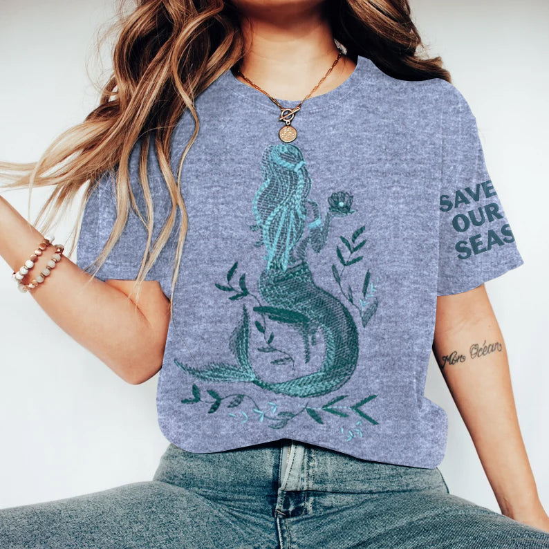 Comstylish Save Our Seas Mermaid Print Women's T-shirt
