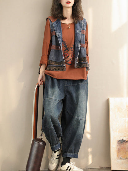 Spring Minimalist Cotton Denim Waistcoat