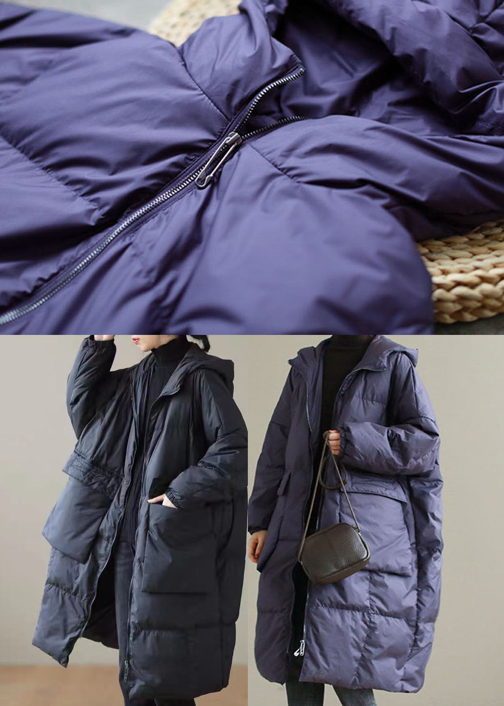 Black Warm Duck Down Winter Coats Zip Up Winter