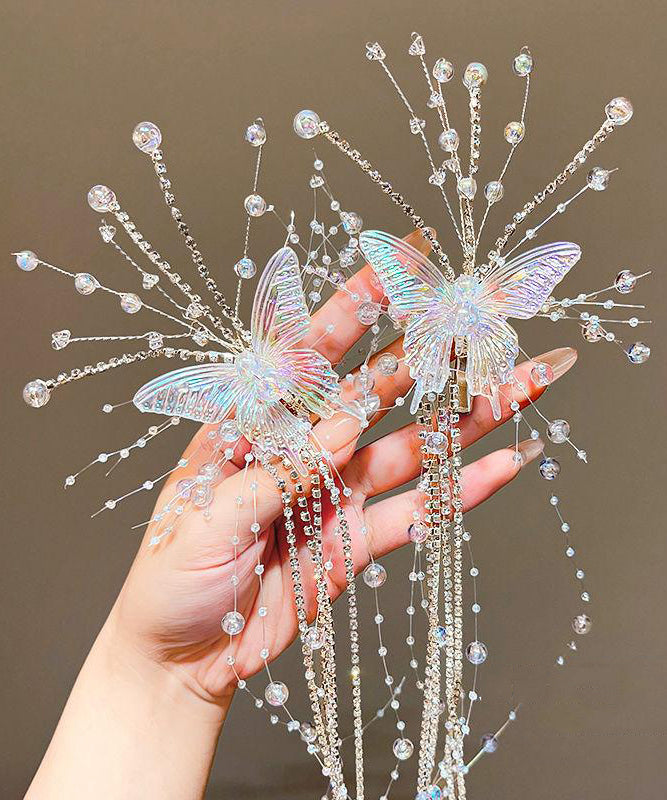 Unique Champagne Acrylic Butterfly Tassel Hairpin