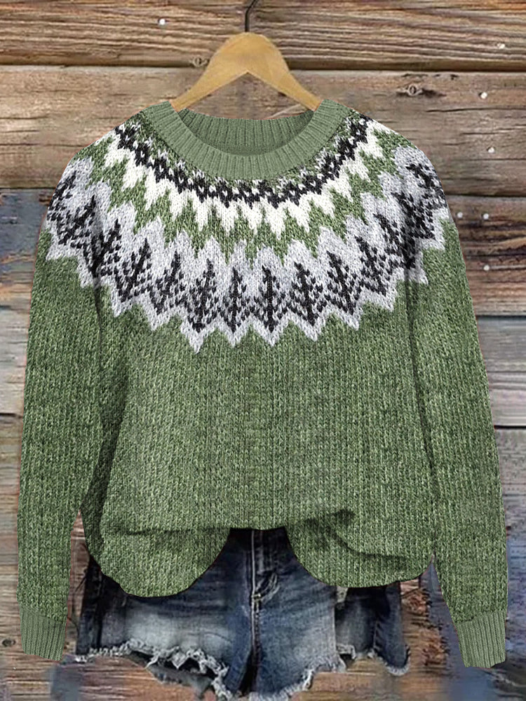 Vintage Forest Trees Cozy Knit Iceland Sweater elevenforest