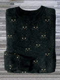 Cute Cat Face Pattern Cozy Sweater elevenforest
