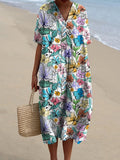 Watercolor Vibrant Floral Field Pattern Printed Women's Flowy Dress