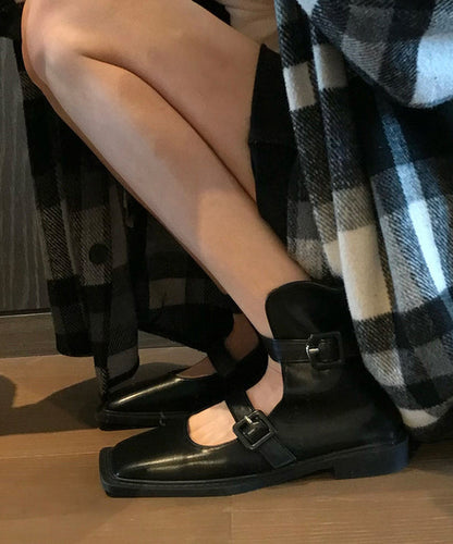 French Black Hollow Out Belt Buckle Sandals Boots Oi041