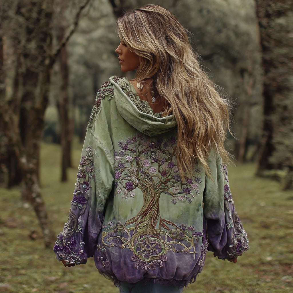 Women's Vintage Viking Tree Of Life Thermal Hoodie elevenforest