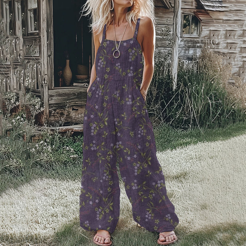 Women's Floral Linen Print Cotton Linen Jumpsuit elevenforest
