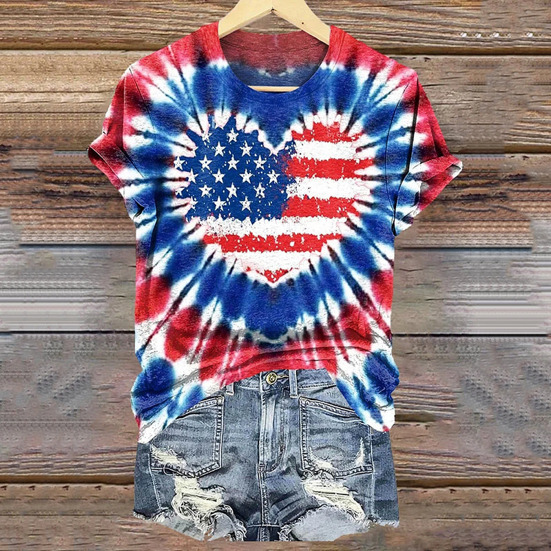 Comstylish Women's Independence Day Flag Tie Dye Print T-shirt
