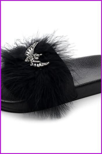 Rhinestone Bow Lady Furry Slides Fur Slippers De239