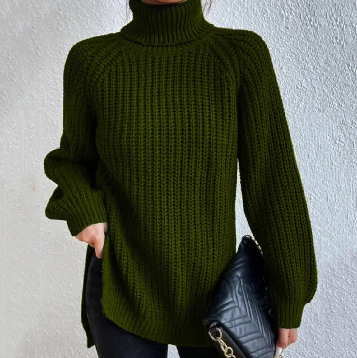 Retro Mid Length Raglan Sleeves High Lapel Split Sweater elevenforest