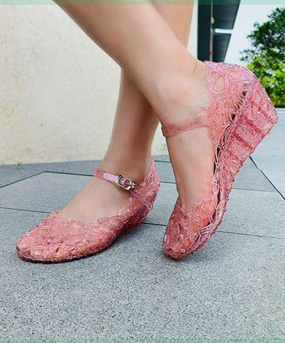 New Black Crystal Hollowed Out Wedge Heel Sandals Aa005