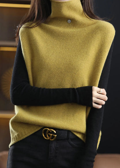 Stylish Blackish Green Turtle Neck Thick Woolen Knit Vest Sleeveless