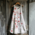 Vintage Cherry Blossom Art Linen Blend Tank Dress elevenforest