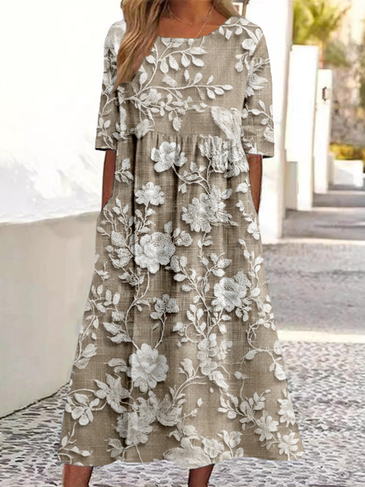Vintage Lace Floral Embroidered Linen Maxi Dress elevenforest