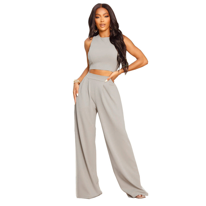 Cropped Tank Top and Flare Pants Set – Sports Two Piece