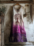 Vintage Tree Of Life Gradient Women's Linen Vest Dress elevenforest