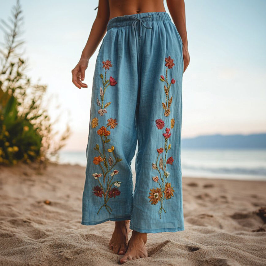 Women's Vintage Ethnic Floral Print Casual Pants elevenforest