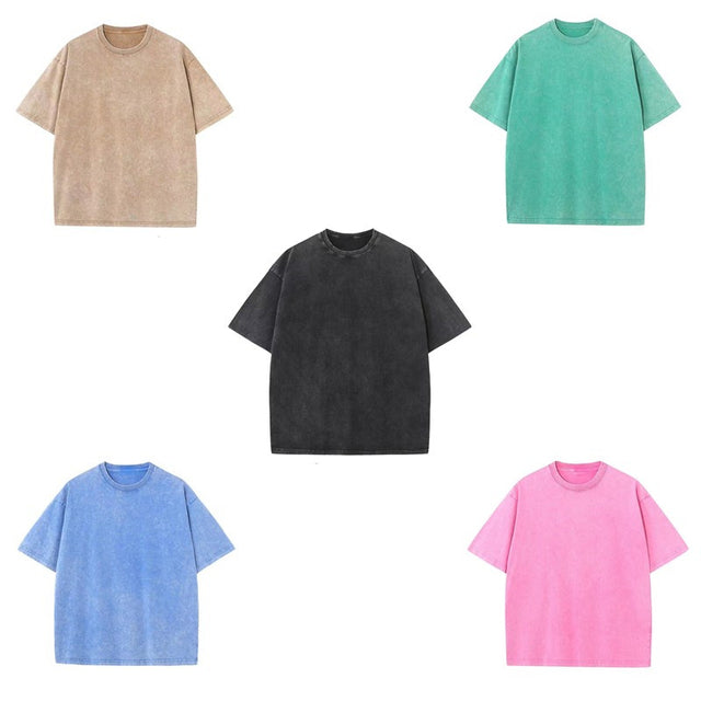 ’s Washed T-shirts Street Hip Hop Retro Punk T Shirt Harajuku Cotton Short Sleeve Acid Wash Tshirts Top