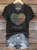 Women's Art Painting Hippie Print V-Neck Short Sleeve