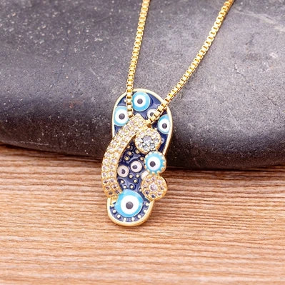 Azure Evil Eye Slipper Necklace