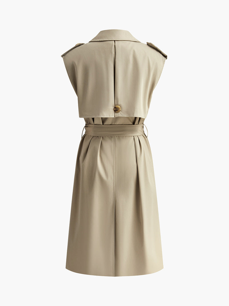 Sleeveless Belted Long Trench Coat