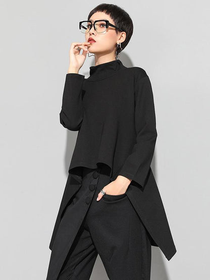 Black Zipper Long Sleeves Swallow-tailed T-shirt