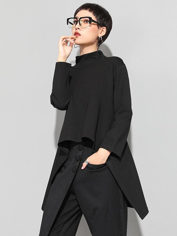 Black Zipper Long Sleeves Swallow-tailed T-shirt