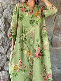 Women's Resort Rose Floral Pattern Cotton Shirt Dress
