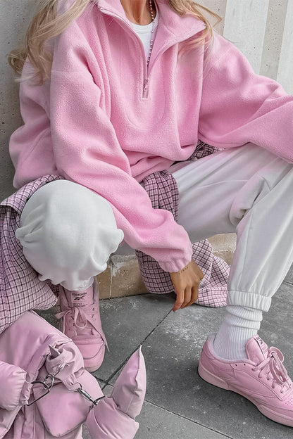 Zipper Fluffy Turndown Collar Hoodies
