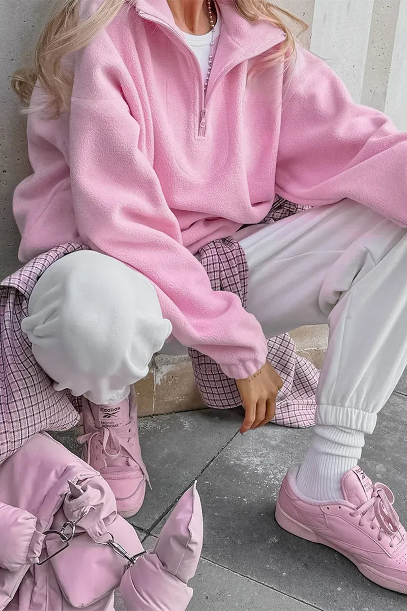 Zipper Fluffy Turndown Collar Hoodies