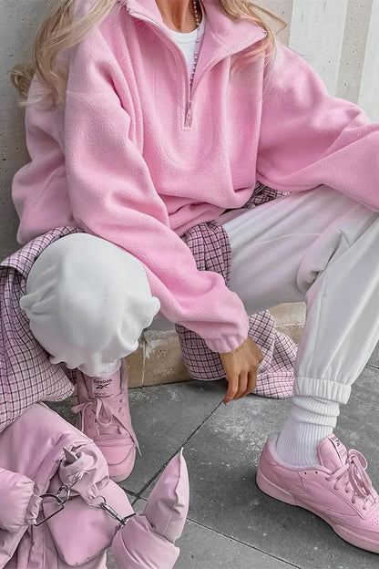 Zipper Fluffy Turndown Collar Hoodies