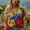 Women's Vintage Venezuelan Flag Floral Pattern Casual Linen T-shirt elevenforest
