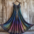 Women's Vintage Viking Tree Of Life Gradient Pattern Cotton And Linen Sleeveless Dress elevenforest