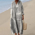 Vintage Stripe Art Cotton Linen Comfy Maxi Dress elevenforest