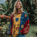 Women's Vintage Stand With Venezuela Venezuela Flag With Floral Art Linen Blend Blouses elevenforest
