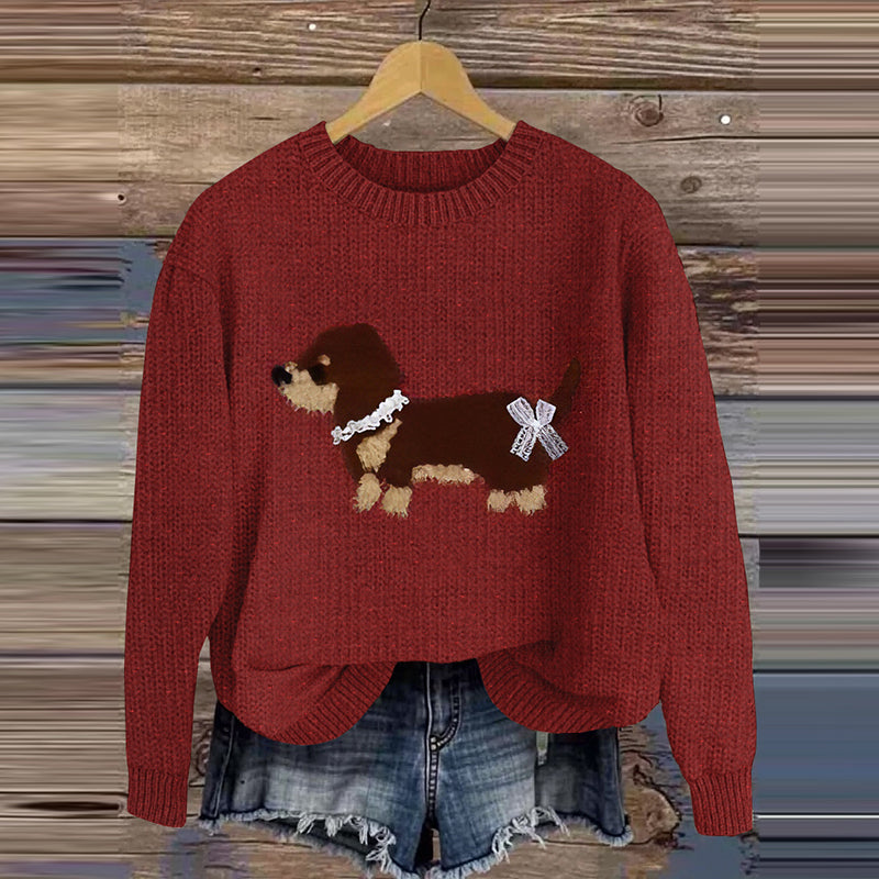 Comstylish Cute Dog Print Knitted Pullover Sweater