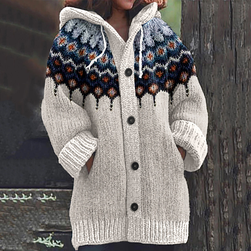 Retro Geometric Knitted Button Down Cozy Hoodie Sweater elevenforest