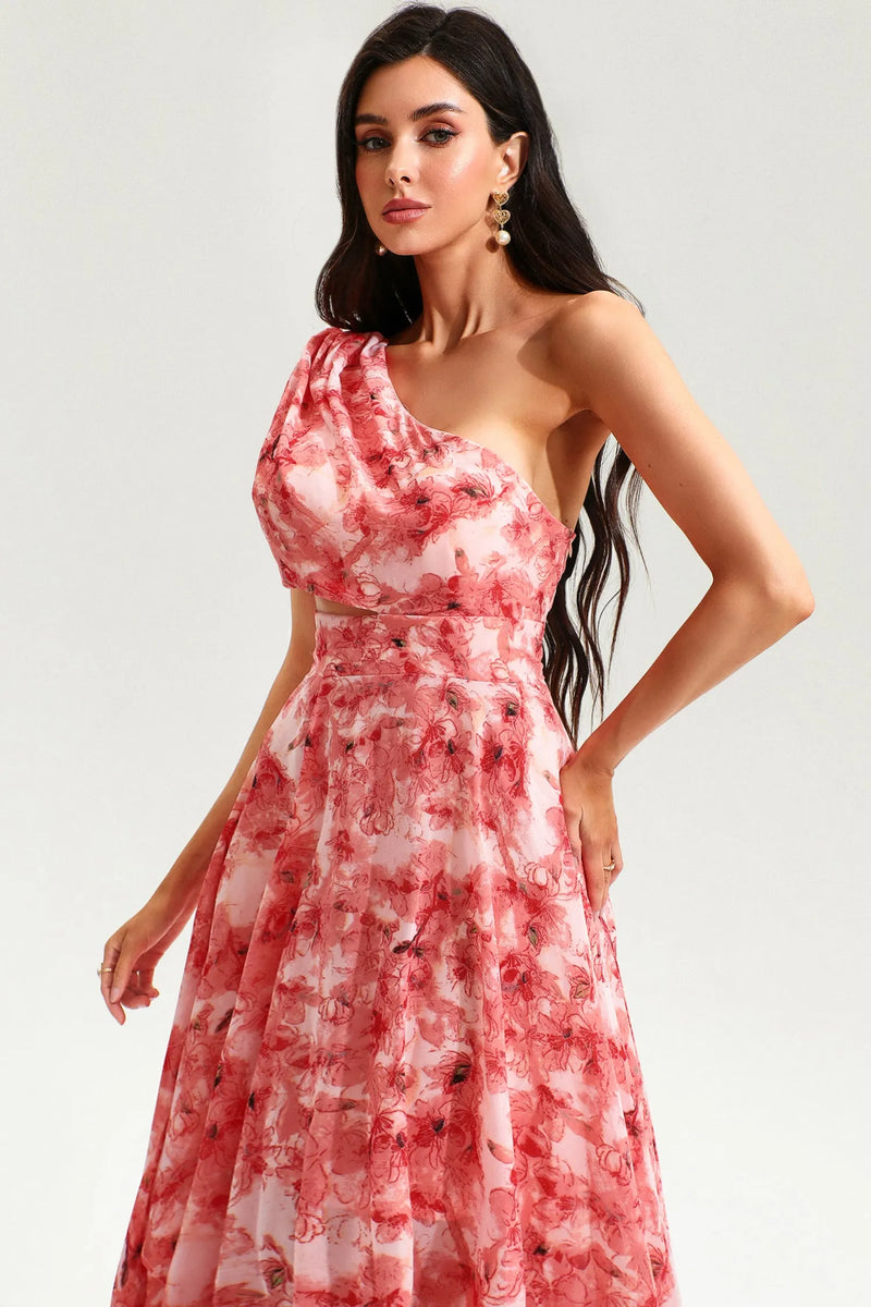 One-shoulder Cut-out Slit Maxi Dress