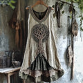 Tribal Tree Of Life Lace Patchwork Art Linen Tank Dress elevenforest