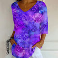 Women's Casual Purple Awareness Purple Floral Graphic Print V Neck T-shirt elevenforest